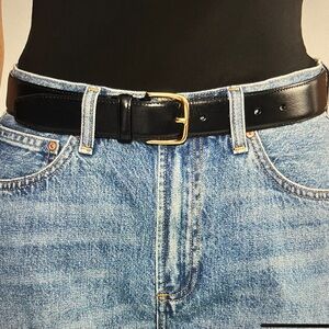 Aritzia Black Leather Belt with Gold Buckle